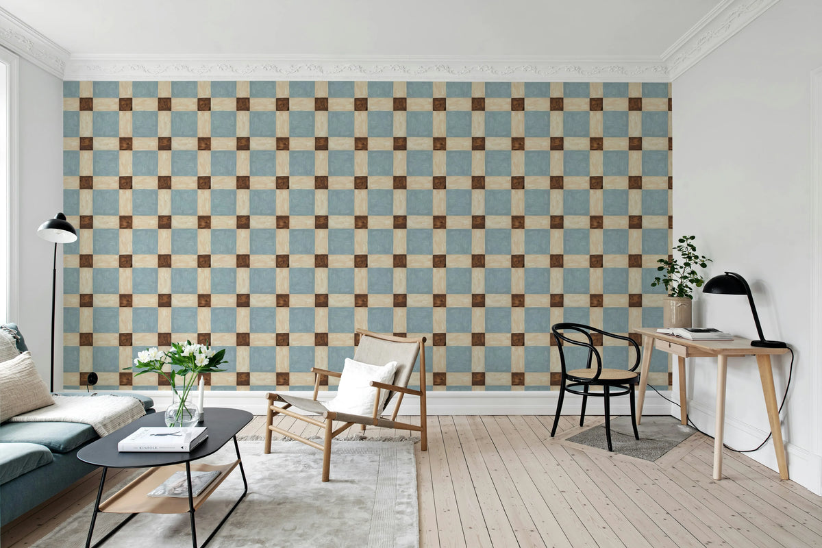 Artisan Square, Blue Mural Wallpaper - room preview 03