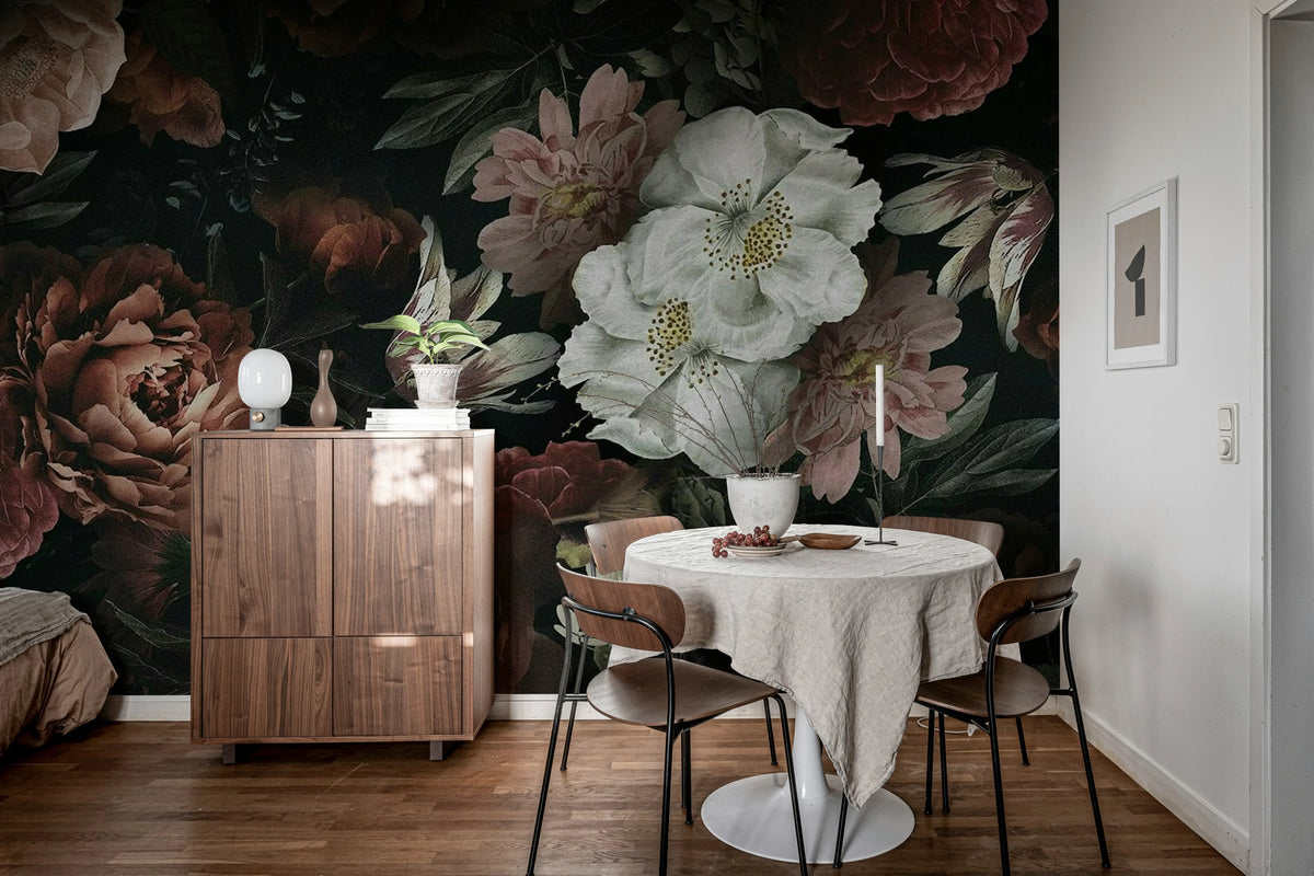 Blooming Bouquet, Dark Mural Wallpaper - room preview 03