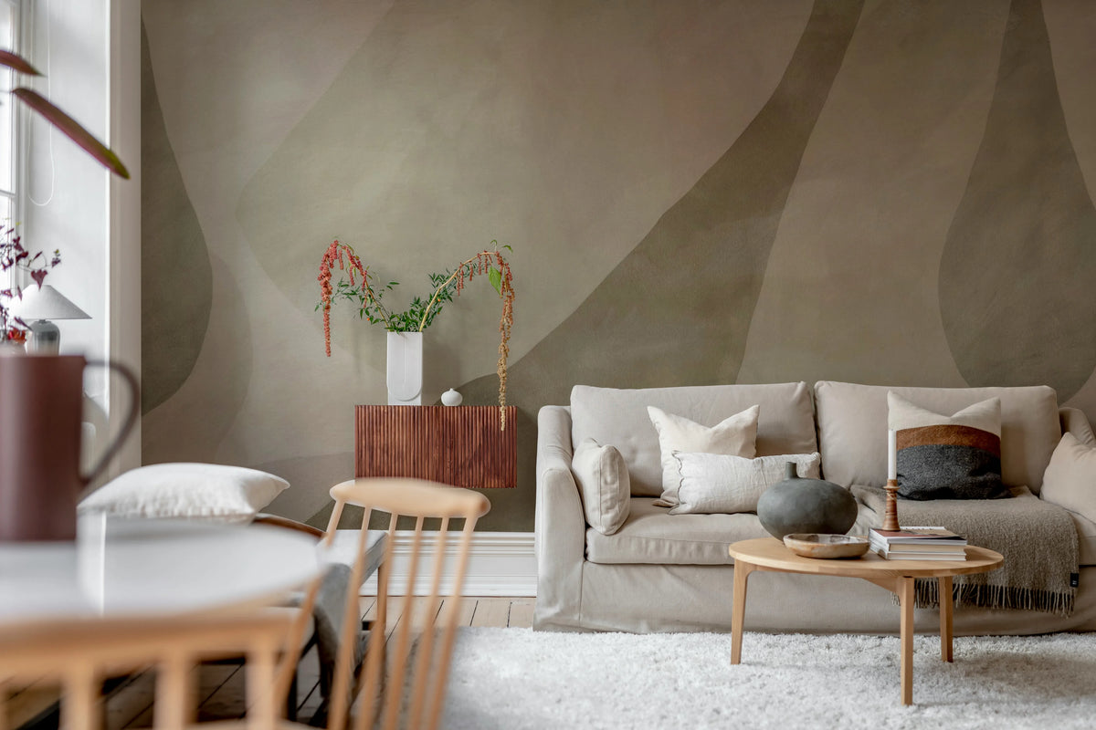 Shapes in Motion, Beige Mural Wallpaper - room preview 03