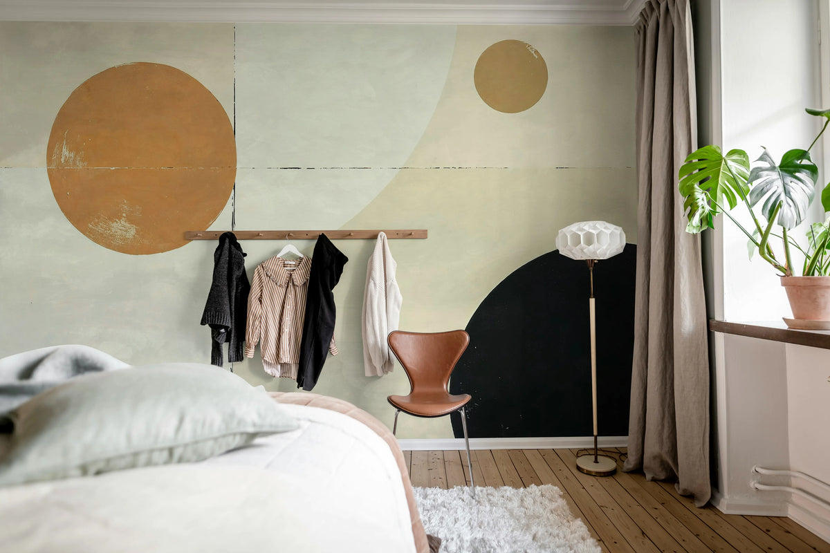 Blocks and Circles, Beige Mural Wallpaper - room preview 03