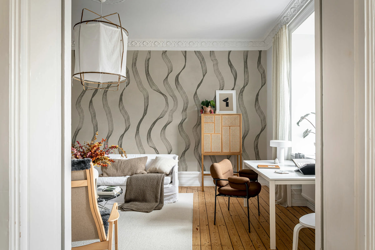 Ribbon Stripe, Gray Mural Wallpaper - room preview 03