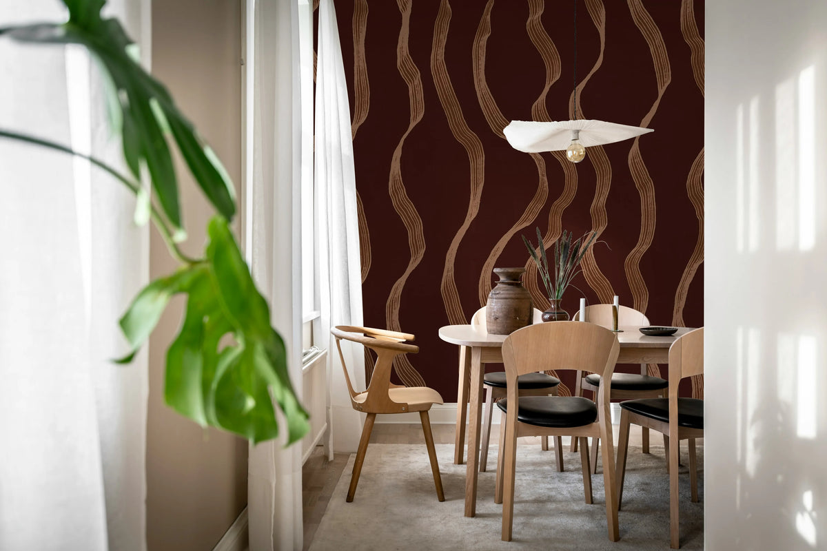 Ribbon Stripe, Burgundy Mural Wallpaper - room preview 03