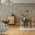 Ribbon Stripe, Blue Mural Wallpaper - room preview 03