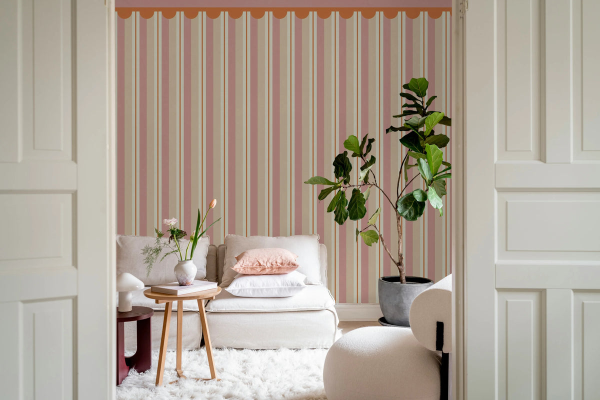 Border Stripe, Pink Mural Wallpaper - room preview 03