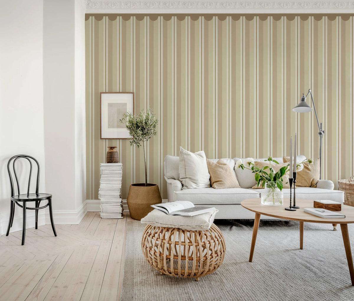 Border Stripe, Beige Mural Wallpaper - room preview 03