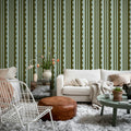 Wavy Stripe, Moss Green Mural Wallpaper - room preview 03