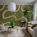 Twisting Lines, Olive Mural Wallpaper - room preview 03