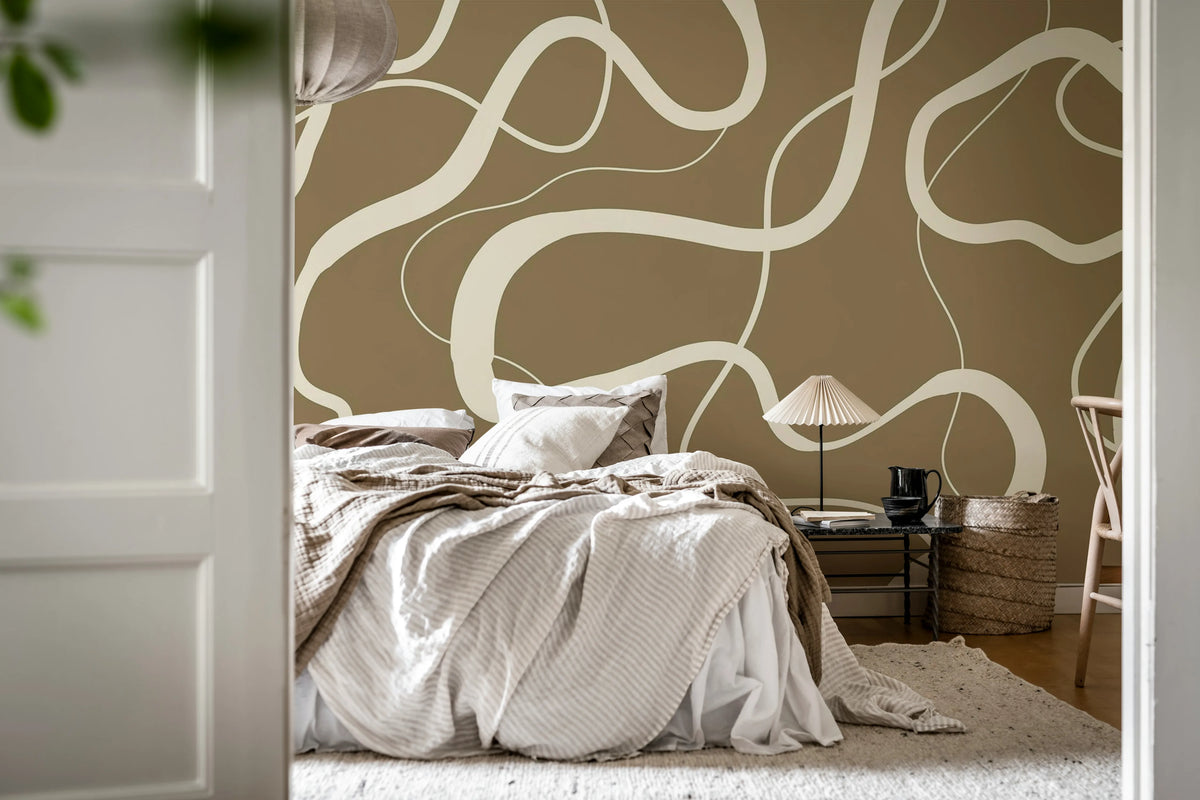 Twisting Lines, Nougat Mural Wallpaper - room preview 03