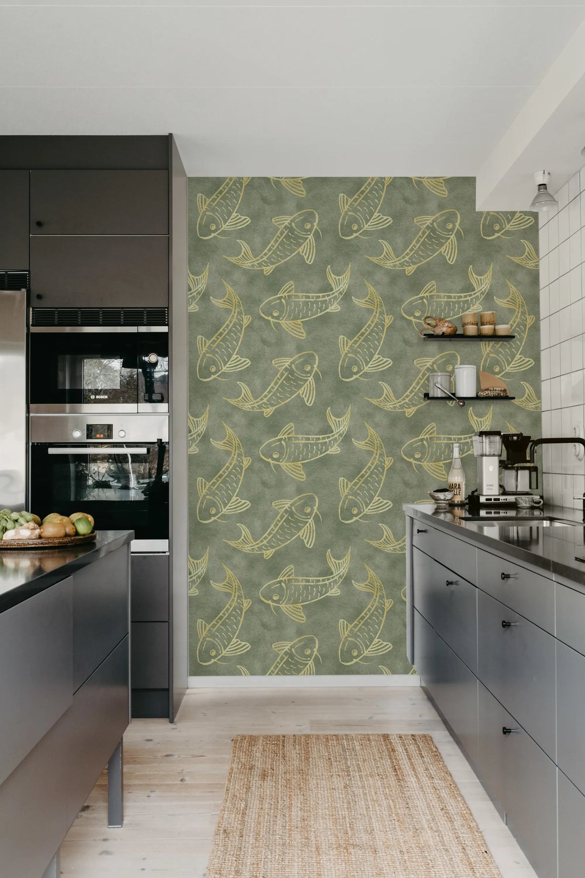 Koi Pond, Green Mural Wallpaper - room preview 03