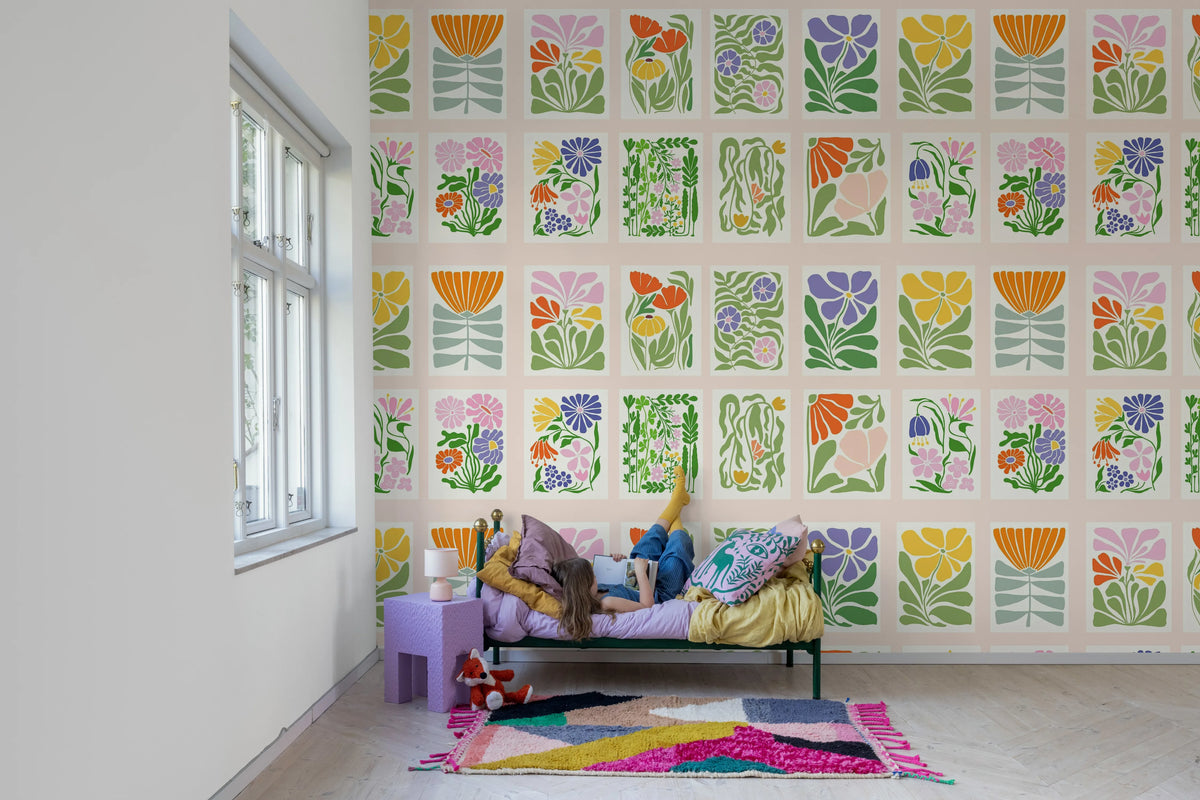 Playful Flora, Pink Mural Wallpaper - room preview 03
