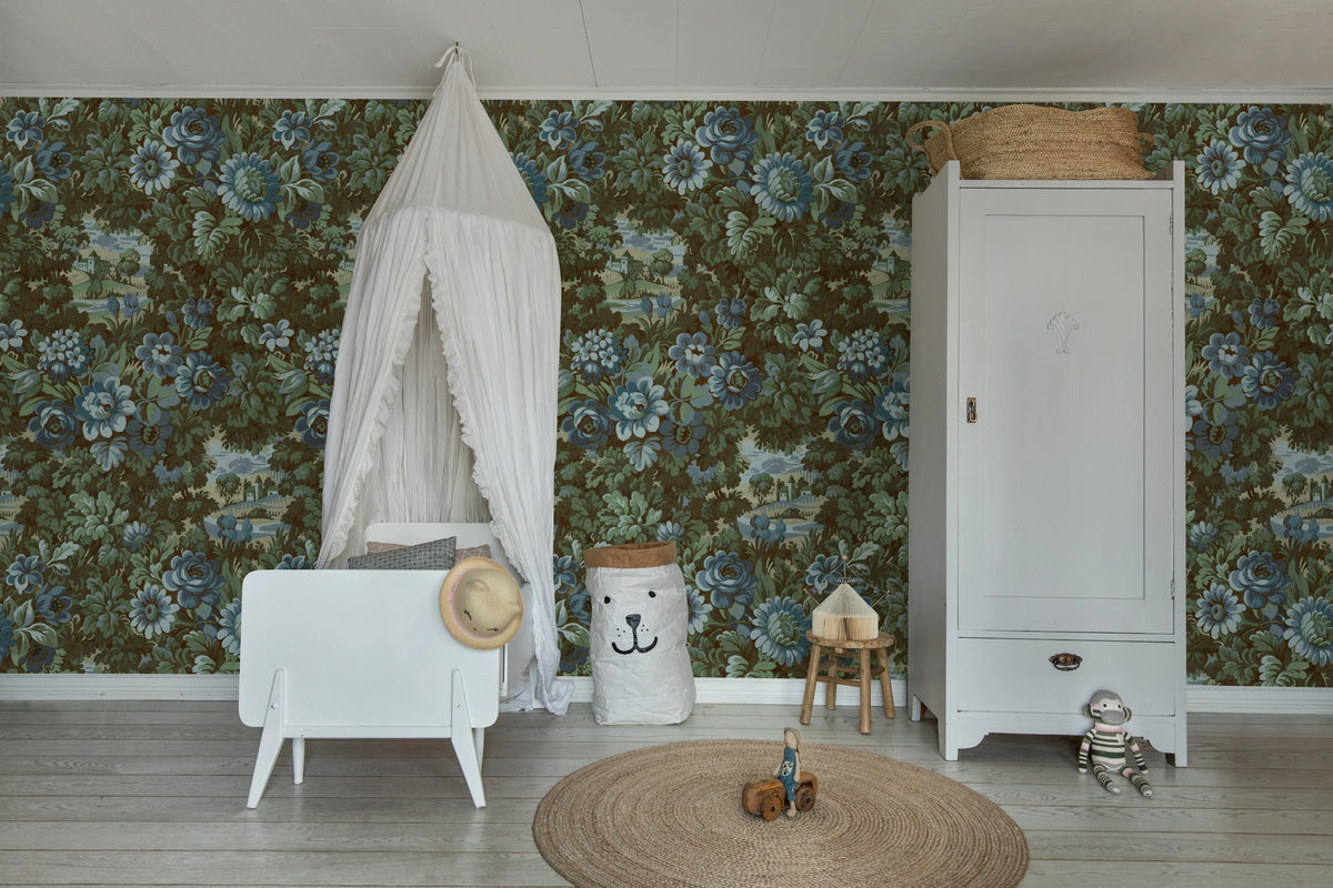 Botanical Manor, Blue Mural Wallpaper - room preview 03