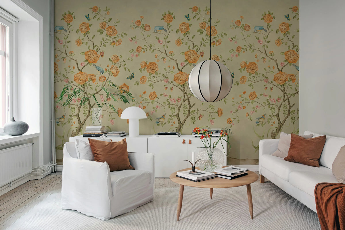 Chinoiserie Botanica, Yellow Mural Wallpaper - room preview 03