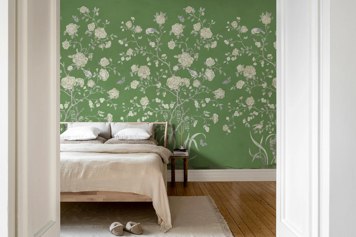 Chinoiserie Botanica, Green Mural Wallpaper - room preview 03
