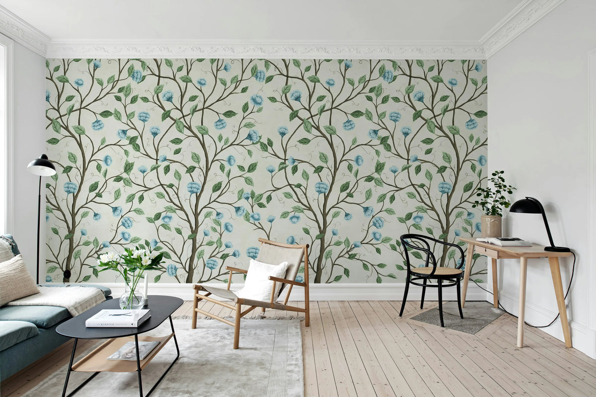 Silent Bloom, Beige Mural Wallpaper - room preview 03