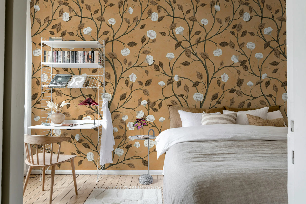 Silent Bloom, Peach Mural Wallpaper - room preview 03