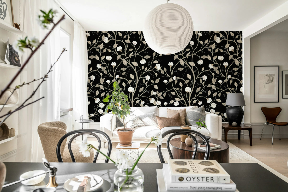 Silent Bloom, Black Mural Wallpaper - room preview 03