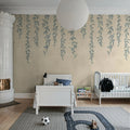 Hanging Leaves, Blue Mural Wallpaper - room preview 03