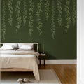 Hanging Leaves, Dark Green Mural Wallpaper - room preview 03