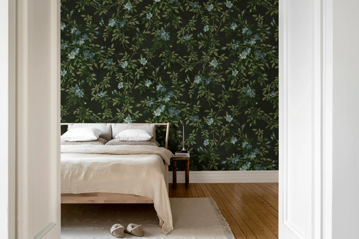 Wildflower Vista, Black Mural Wallpaper - room preview 03