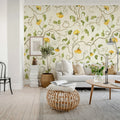 Soft Vines, Yellow Mural Wallpaper - room preview 03