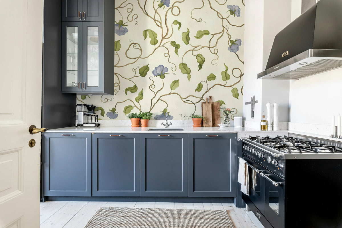 Soft Vines, Blue Mural Wallpaper - room preview 03