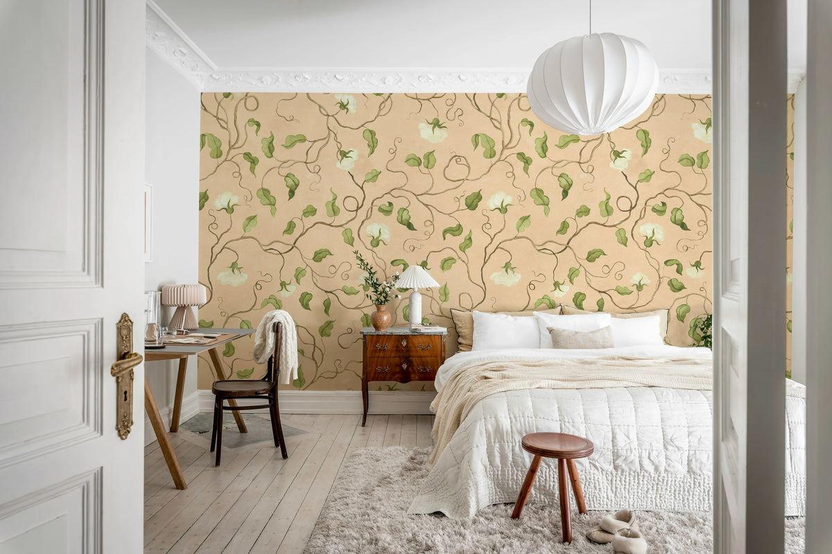 Soft Vines, Pink Mural Wallpaper - room preview 03