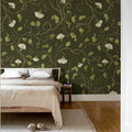 Soft Vines, Dark Green Mural Wallpaper - room preview 03