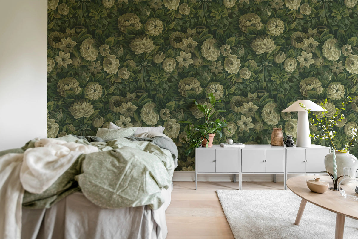 Heritage Floral, Green Mural Wallpaper - room preview 03