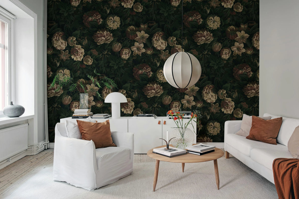 Heritage Floral, Dark Mural Wallpaper - room preview 03