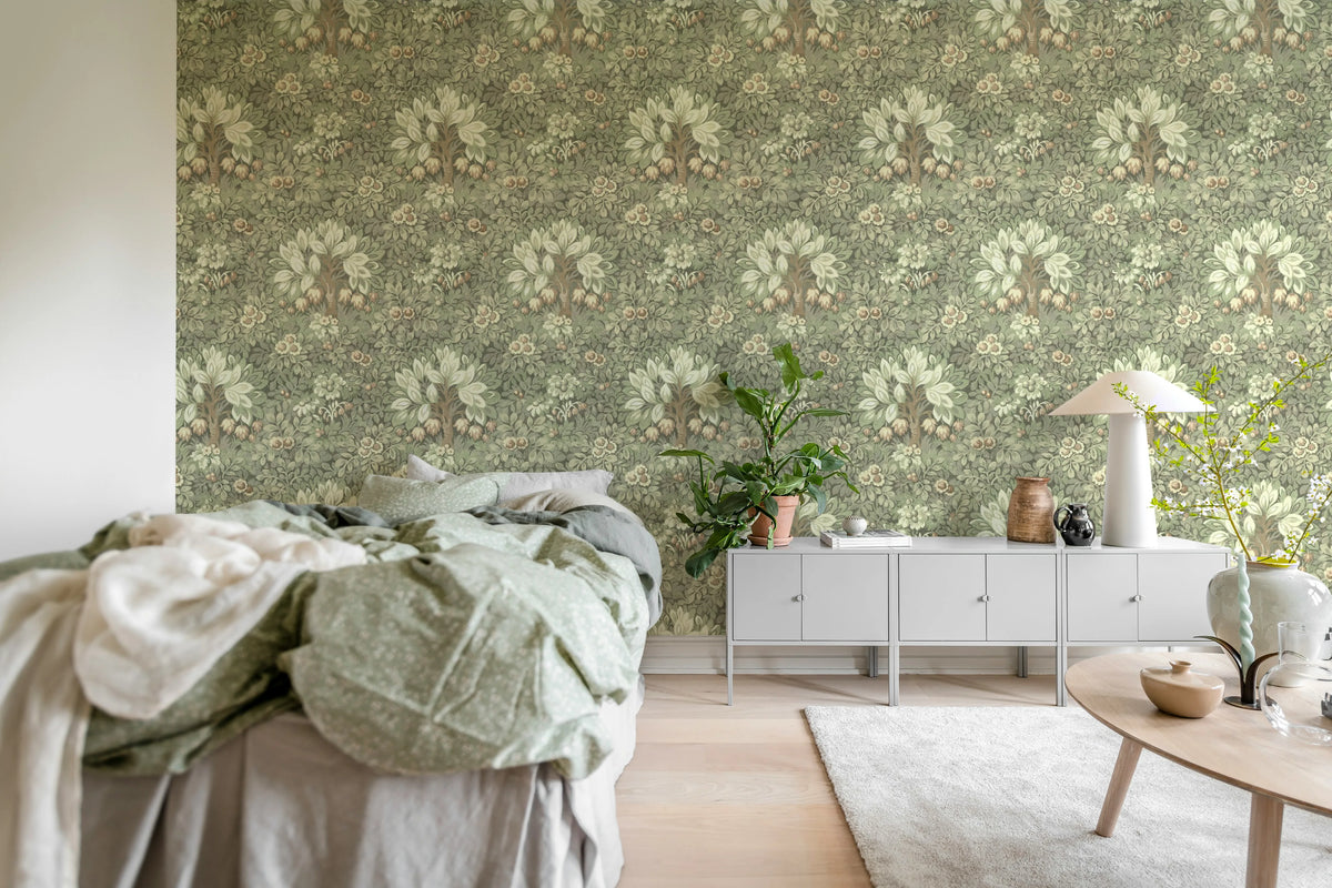 Flower Tree, Light Green Mural Wallpaper - room preview 03