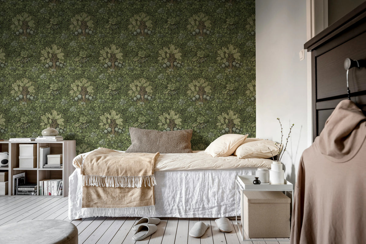 Flower Tree, Green Mural Wallpaper - room preview 03
