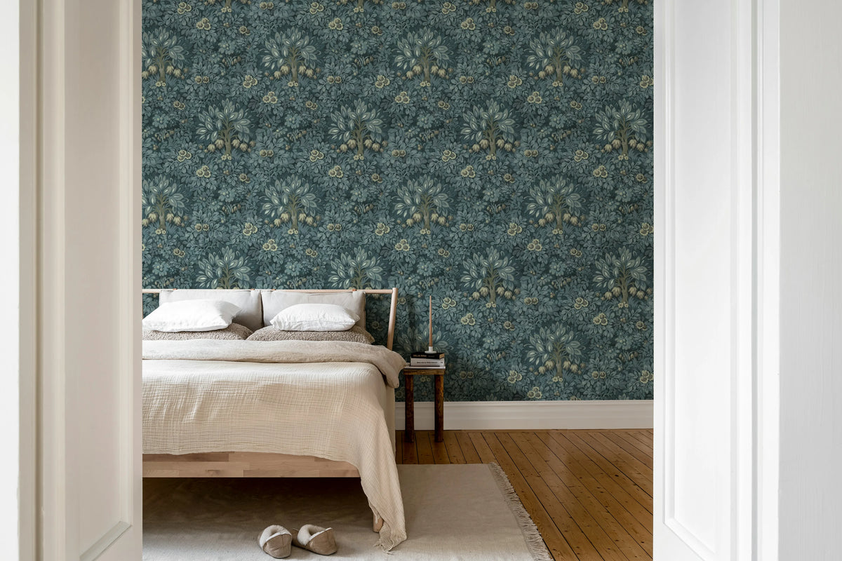Flower Tree, Blue Mural Wallpaper - room preview 03