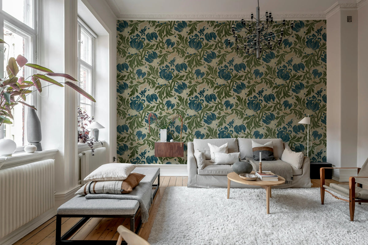Midnight Peony, Beige Mural Wallpaper - room preview 03