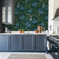 Midnight Peony, Blue Mural Wallpaper - room preview 03