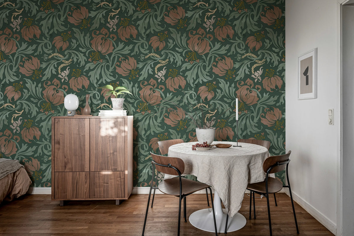 Midnight Peony, Burgundy Mural Wallpaper - room preview 03
