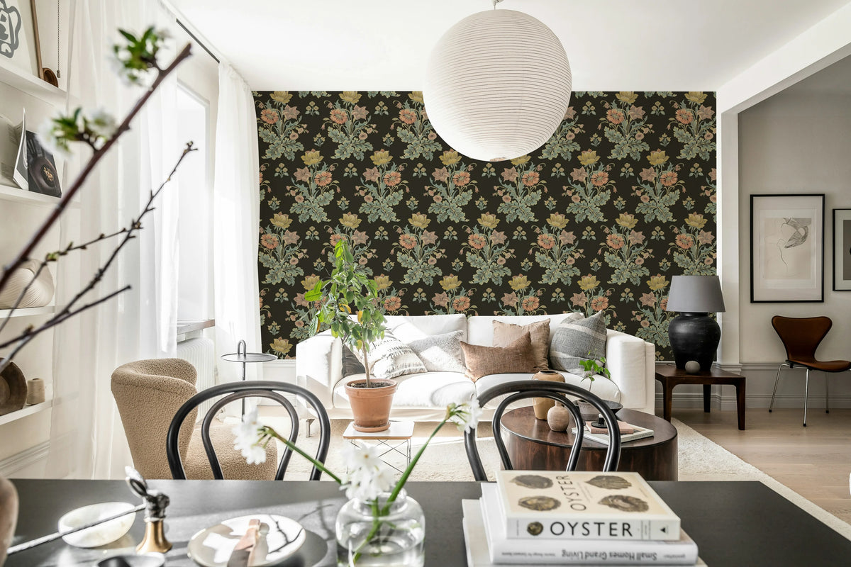 Meadow Bouquet, Black Mural Wallpaper - room preview 03