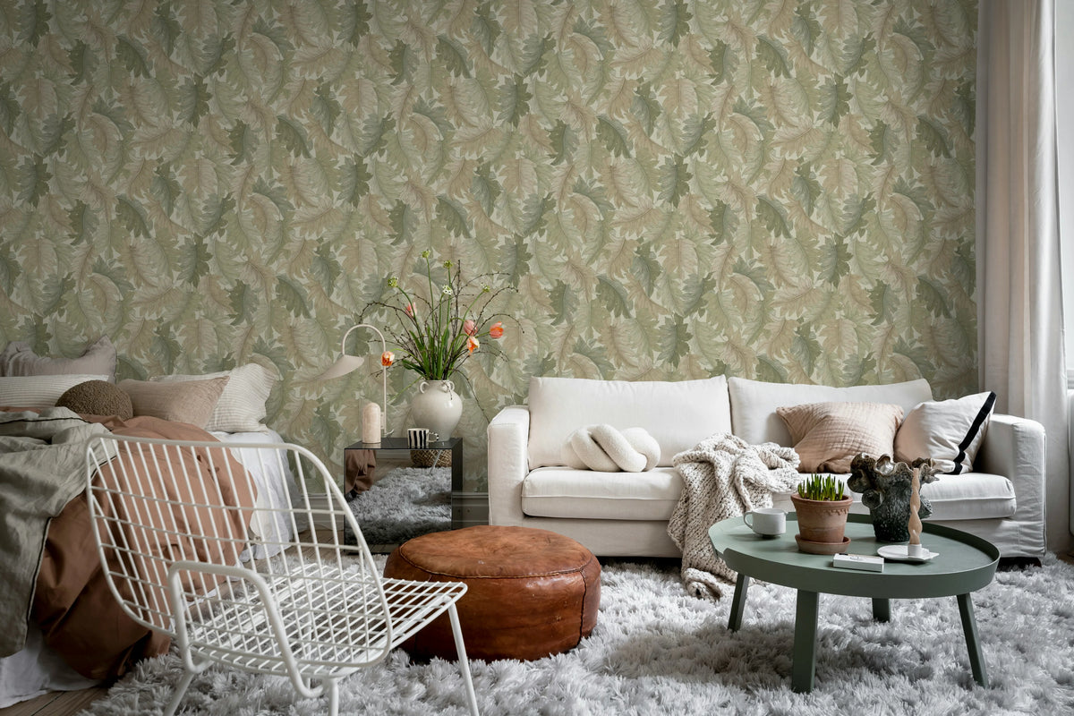 Swirling Fern, Light Green Mural Wallpaper - room preview 03