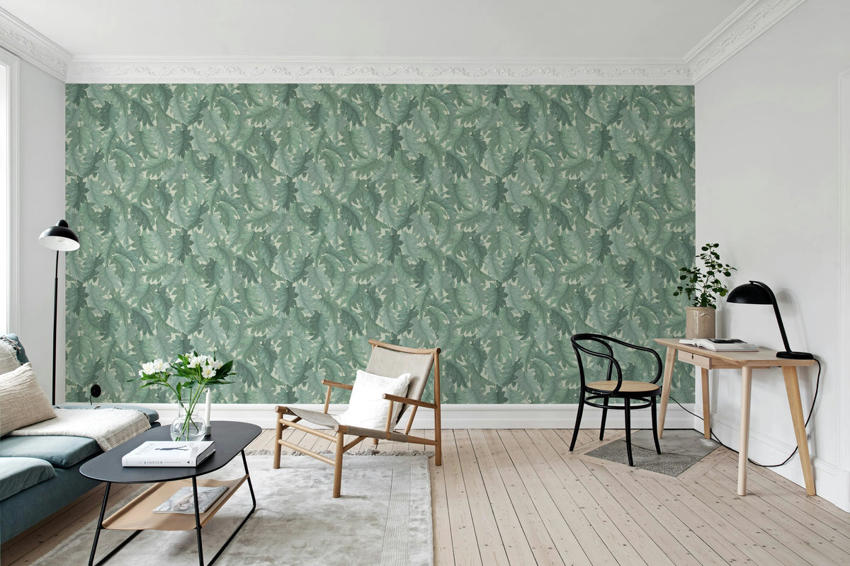Swirling Fern, Teal Mural Wallpaper - room preview 03