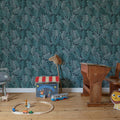 Swirling Fern, Blue Mural Wallpaper - room preview 03