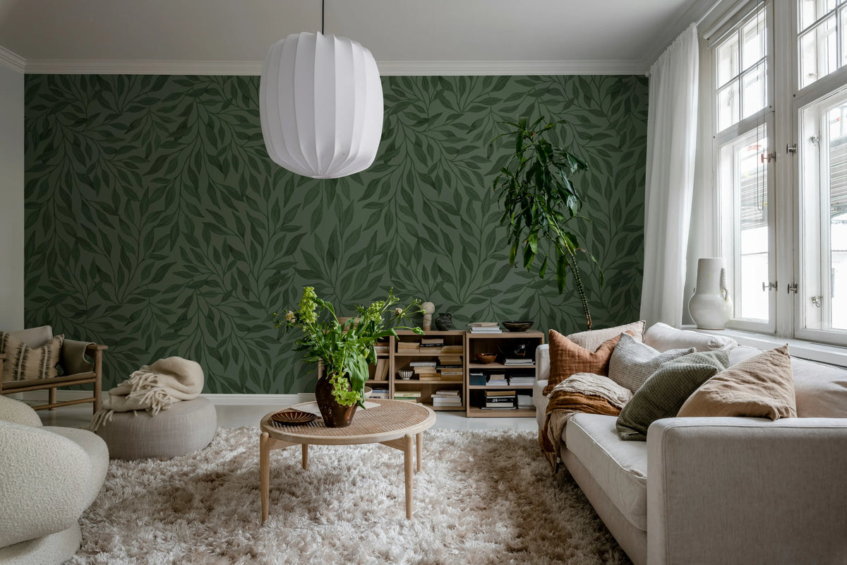 Willow, Dark Green Mural Wallpaper - room preview 03