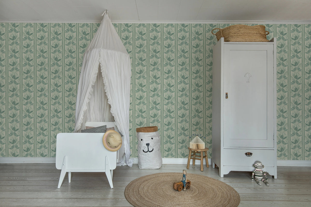 Tulip Stripes, Green Mural Wallpaper - room preview 03