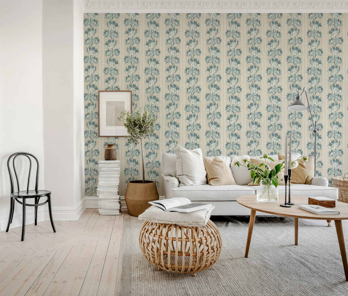 Tulip Stripes, Blue Mural Wallpaper - room preview 03