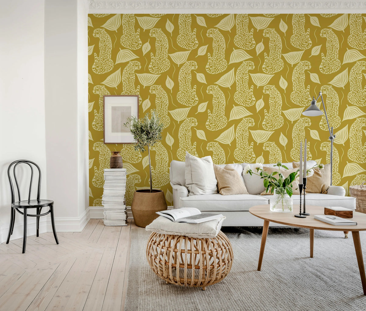 Whimsy Leopard, Yellow Mural Wallpaper - room preview 03