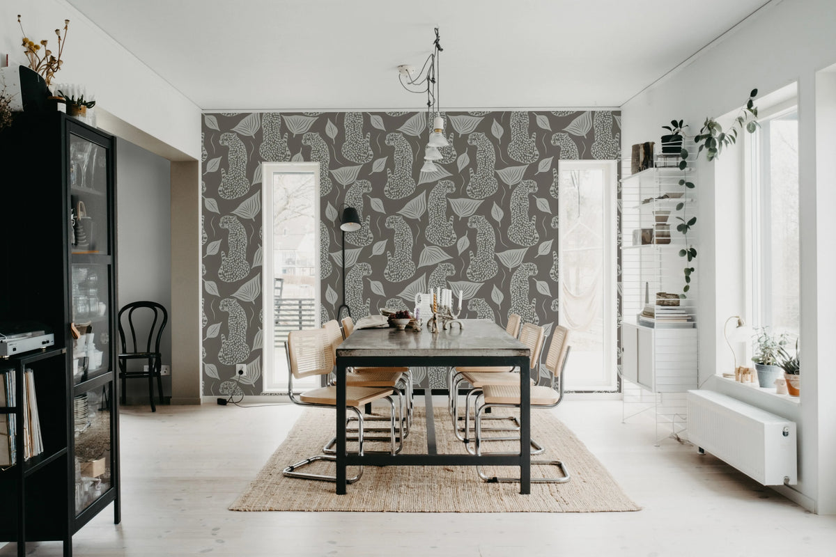 Whimsy Leopard, Gray Mural Wallpaper - room preview 03