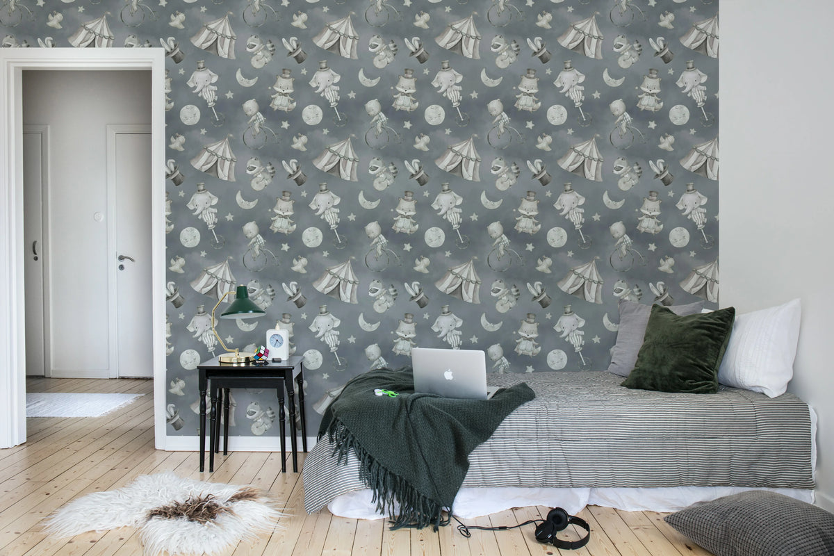 Circus Dream, Gray Mural Wallpaper - room preview 03
