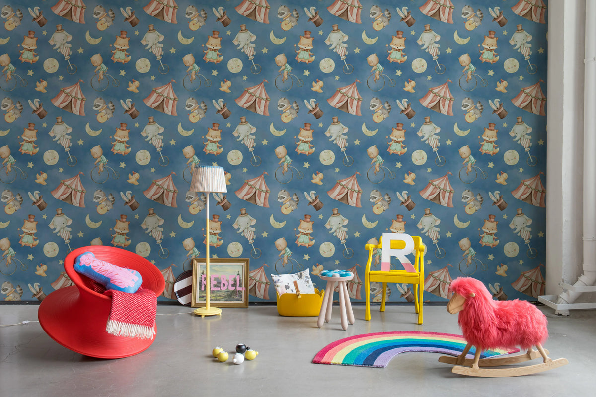 Circus Dream, Blue Mural Wallpaper - room preview 03