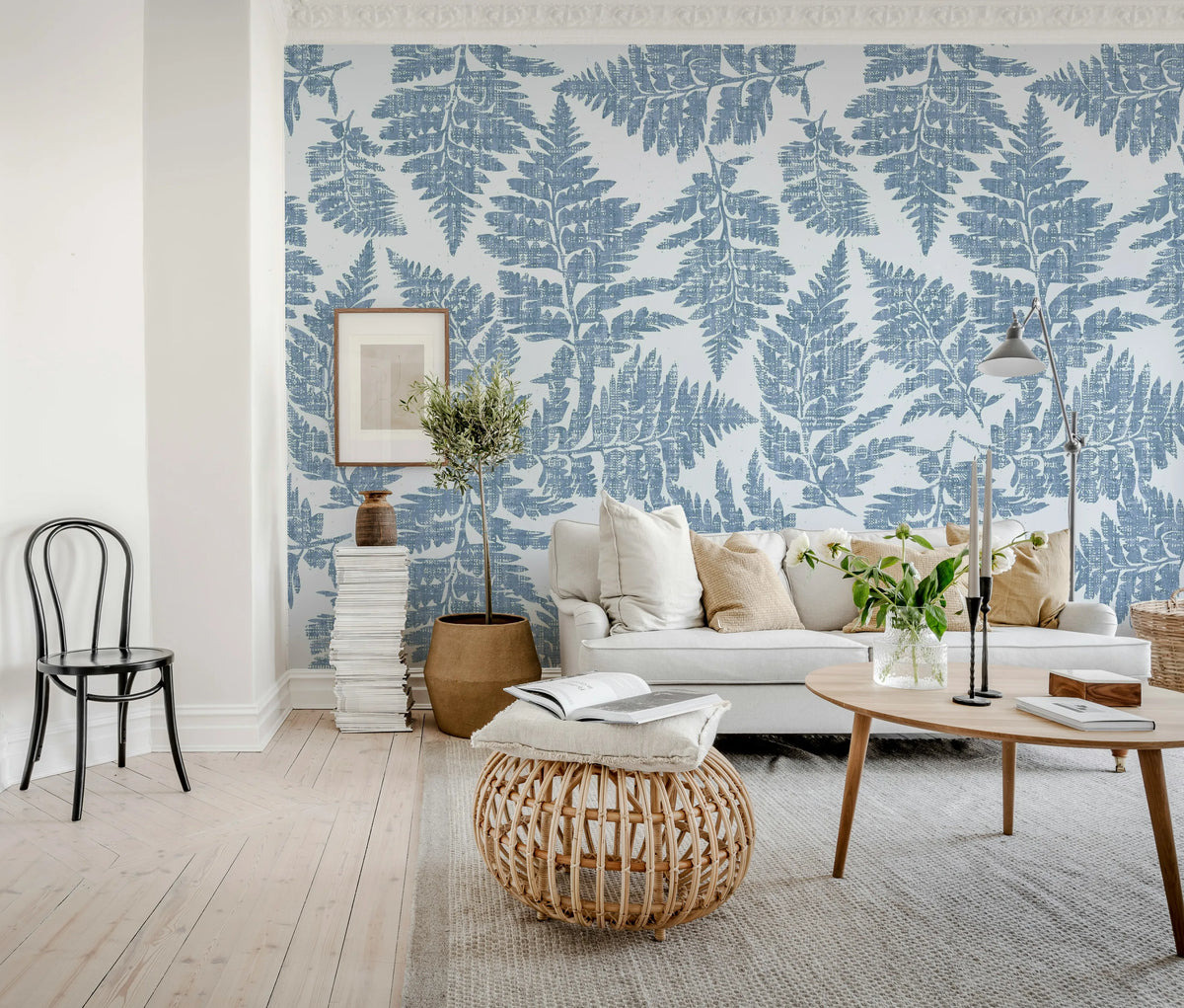 Fern Print, Blue Mural Wallpaper - room preview 03