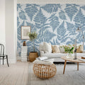 Fern Print, Blue Mural Wallpaper - room preview 03