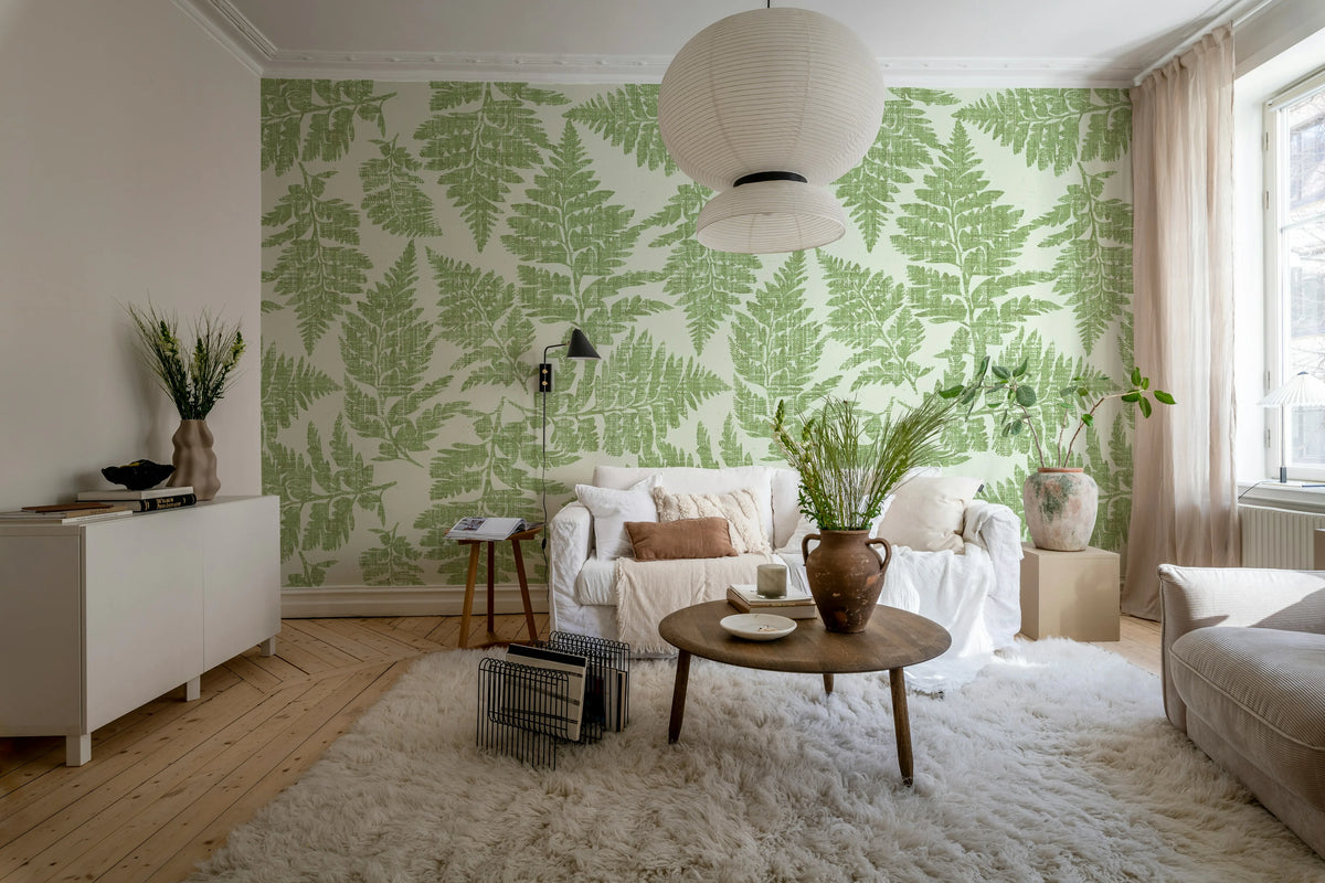 Fern Print, Green Mural Wallpaper - room preview 03