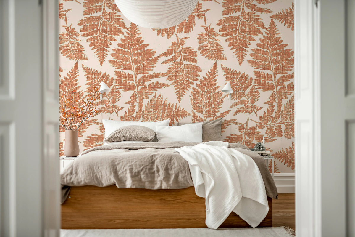 Fern Print, Rust Mural Wallpaper - room preview 03
